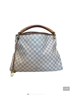 Louis Vuitton Damier Azur Checker Shoulder Bag with Brown Trim
